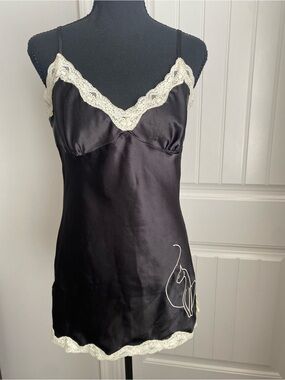Baby Phat Black Satin Chemise with Cream Lace Accents